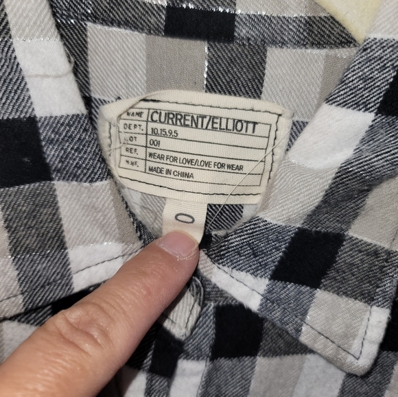CURRENT/ELLIOTT PLAID BUTTON UP W FRINGE HEM DETAIL, SZ 0 - Picture 6 of 9